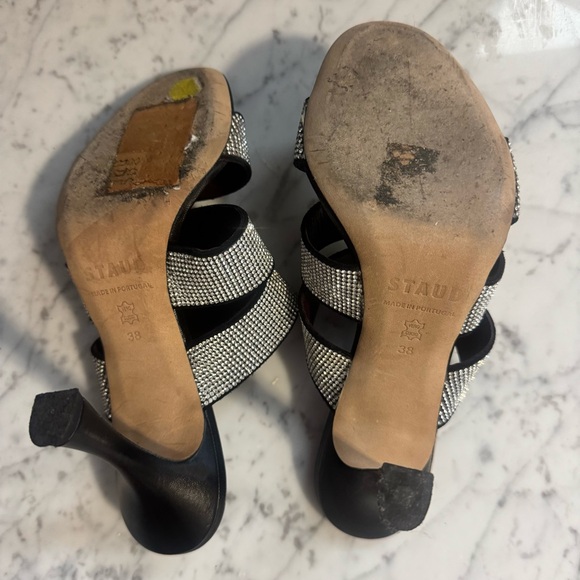 Staud Sonny Rhinestone Sandals Black Multi Strap Slides Heels Size EU 38 8 US - Picture 7 of 11